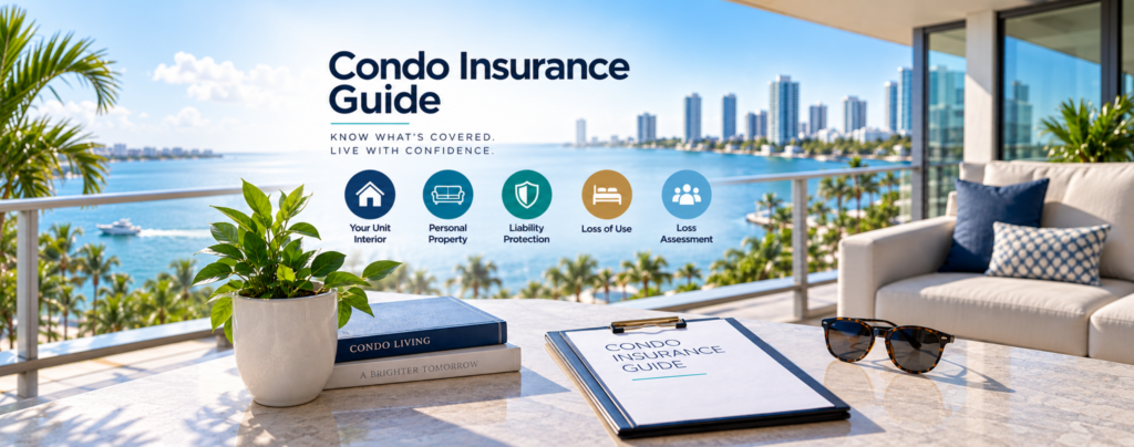 Oceanfront condominium towers in Sunny Isles Beach, Florida, where HO-6 unit-owner policies work alongside the association master policy.