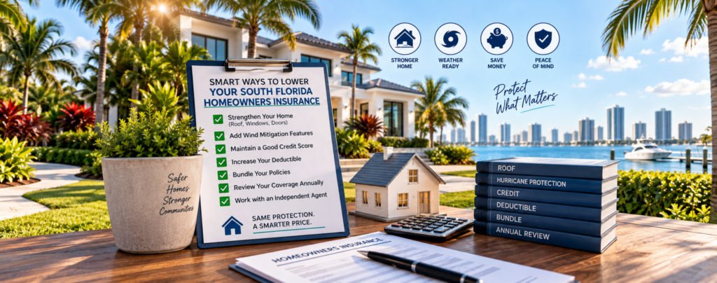 South Florida single-family home with impact-rated windows and a hip roof, features that can earn wind mitigation credits.