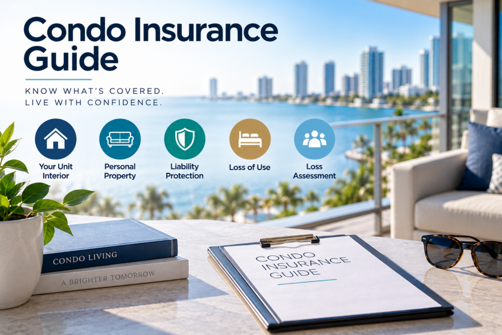 Torres de condominio frente al mar en Sunny Isles Beach, Florida, donde las pólizas HO-6 del dueño de unidad trabajan junto a la póliza master de la asociación.