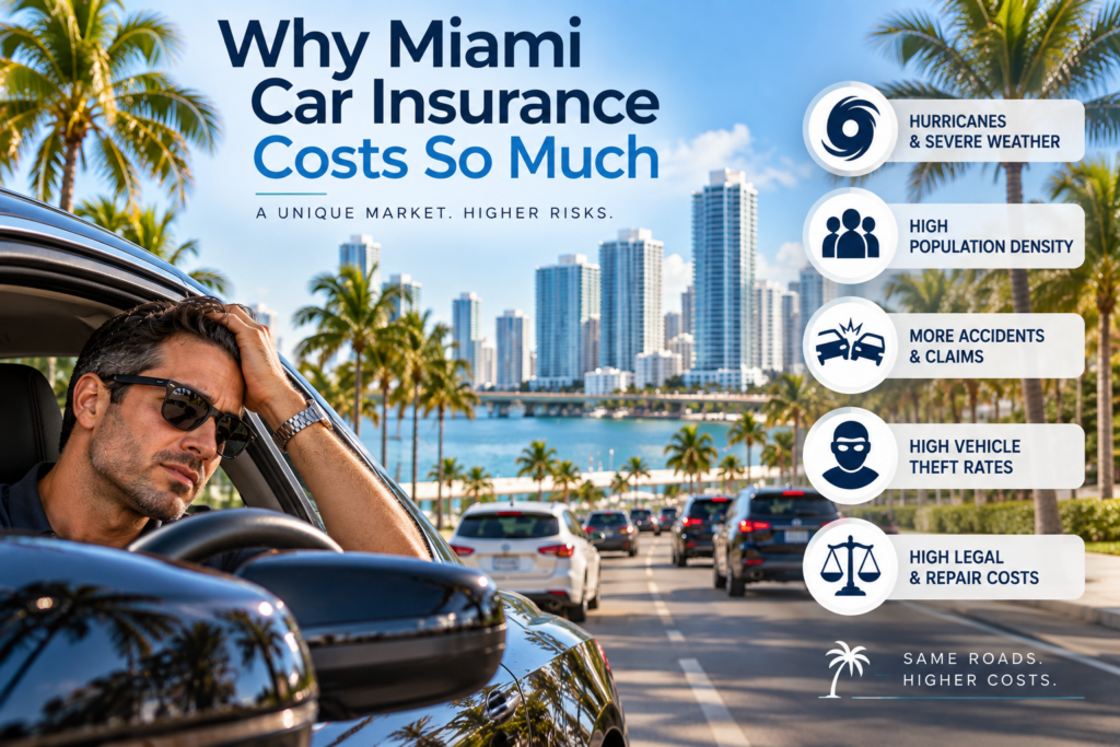 Tráfico intenso en una autopista de Miami, uno de los factores que impulsan el costo del seguro de auto en Miami-Dade.